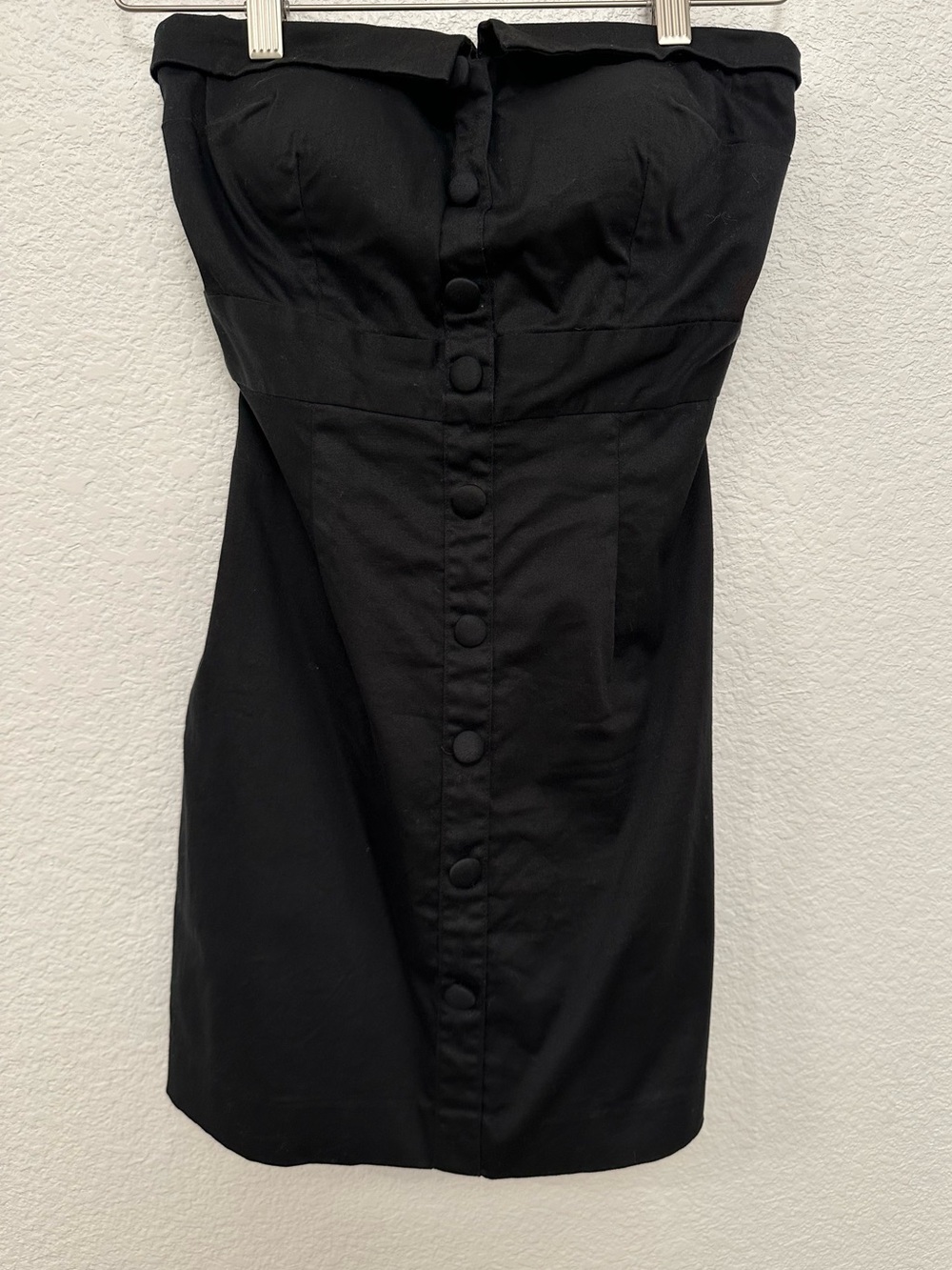 Strapless Black Button-Front Mini Dress
